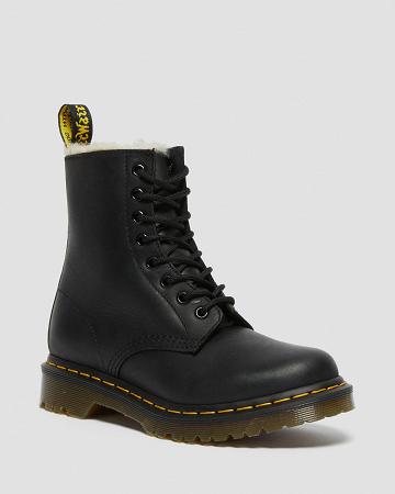 Black Women's Dr Martens 1460 Faux Fur Lined Lace Up Boots | CA 159PJJ